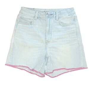 American Eagle NE(X)T Level Stretch Midi Denim Shorts Lt Wash / Pink Hem Size 8